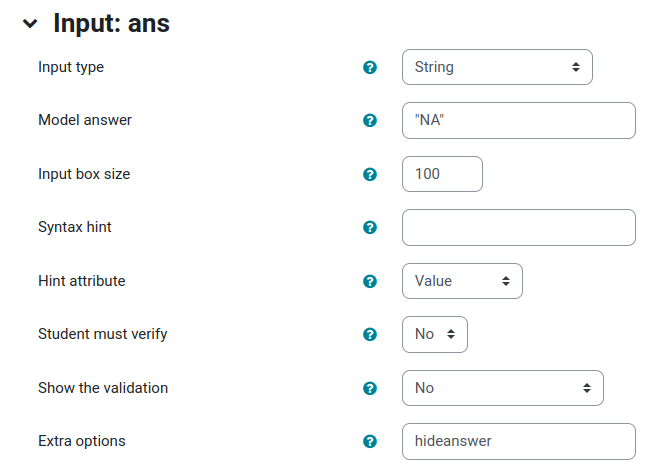 Input variable settings